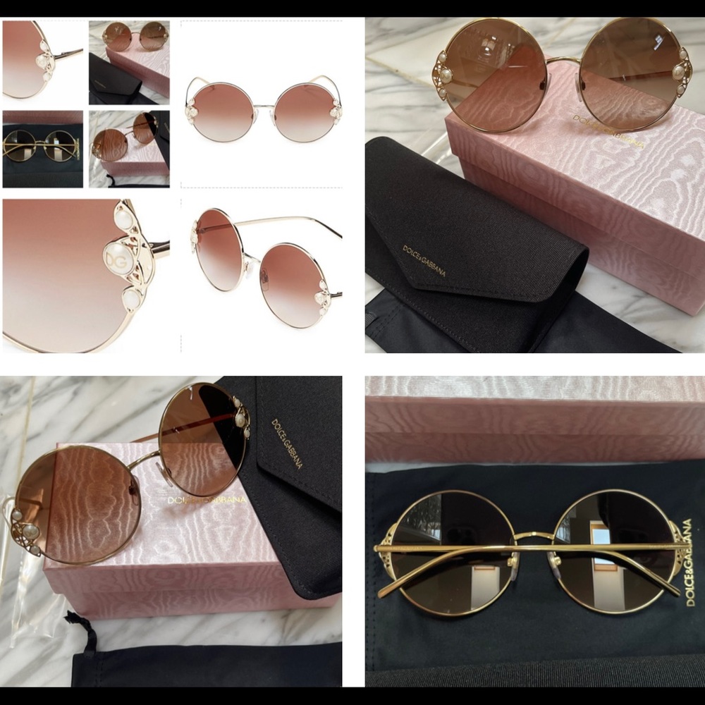 DOLCE & GABBANA ROUND SUNNIES WITH EMBELLISHED PEARLS WITH GOLD LOGO DETAILING - Picture 8 of 16